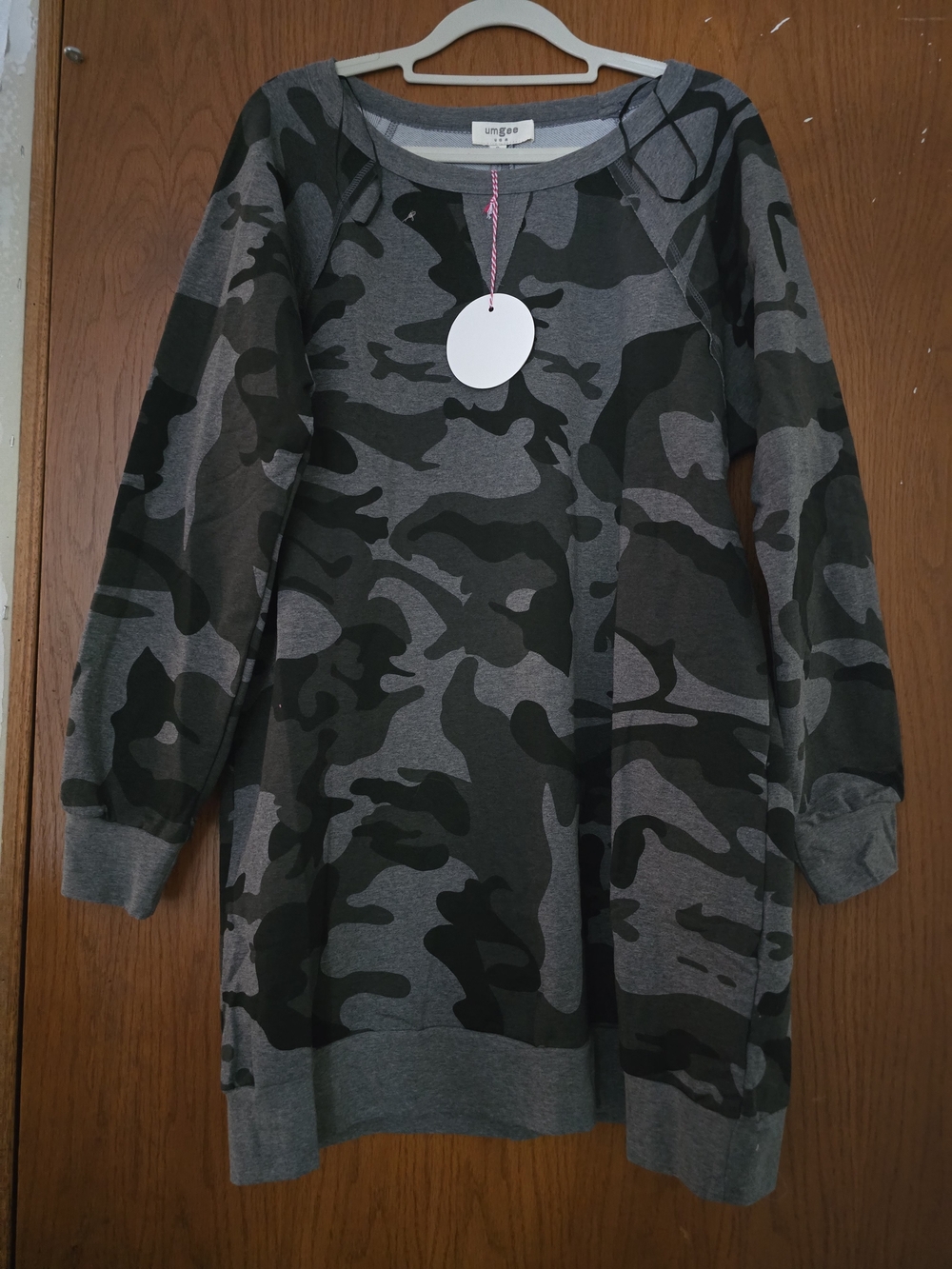 Umgee Long Gray and Black Camo Pullover Sweater